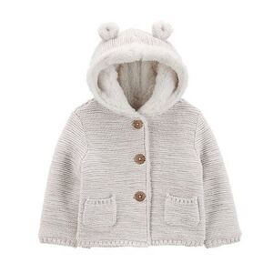 Carters baby Sherpa Lined hooded gray neutral toned cardigan jacket 24 months
